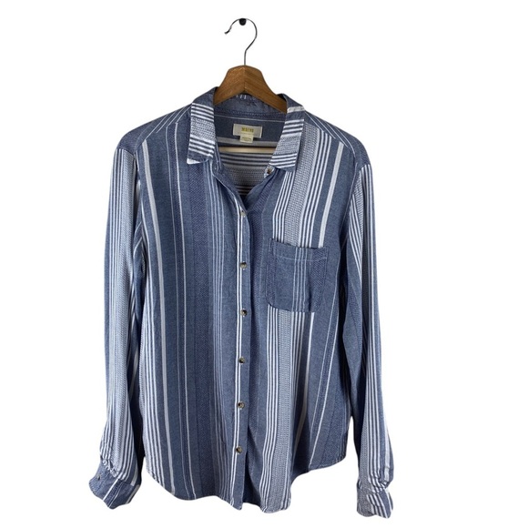 Anthropologie Maeve Blue Chatham Striped Button Down Shirt Size Medium - Picture 3 of 9